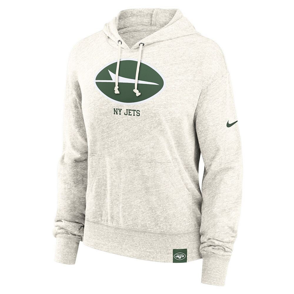 Женский кремовый пуловер с капюшоном и логотипом Nike New York Jets Gym Vintage Logo, цвет Jet Beige — фото 3