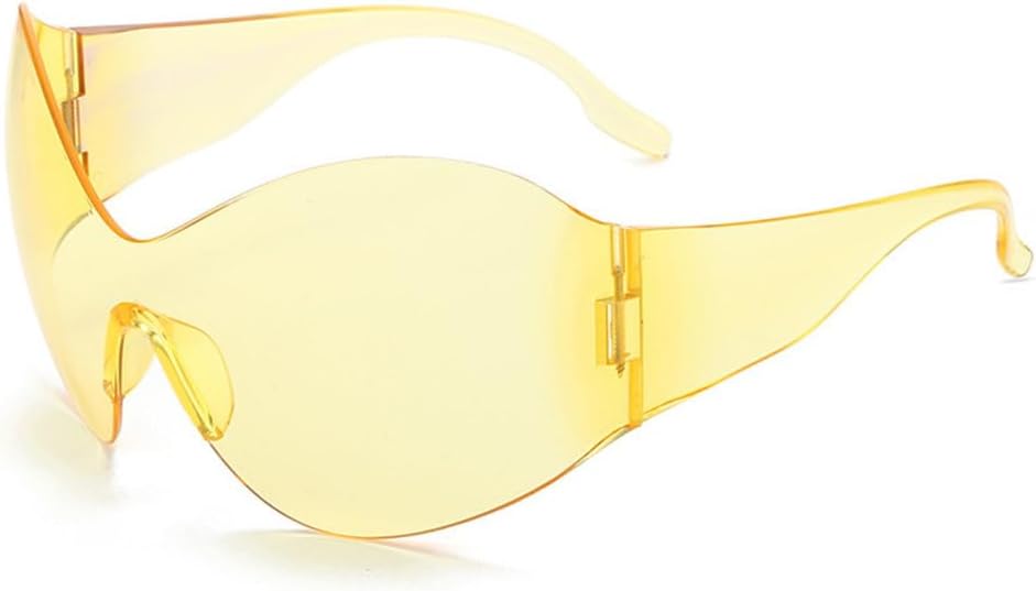 

Солнцезащитные очки-комбинезон конфетного цвета без оправы для женщин, модные солнцезащитные очки-«кошачий глаз» большого размера для мужчин в стиле хип-хоп MTZJH, Yellow