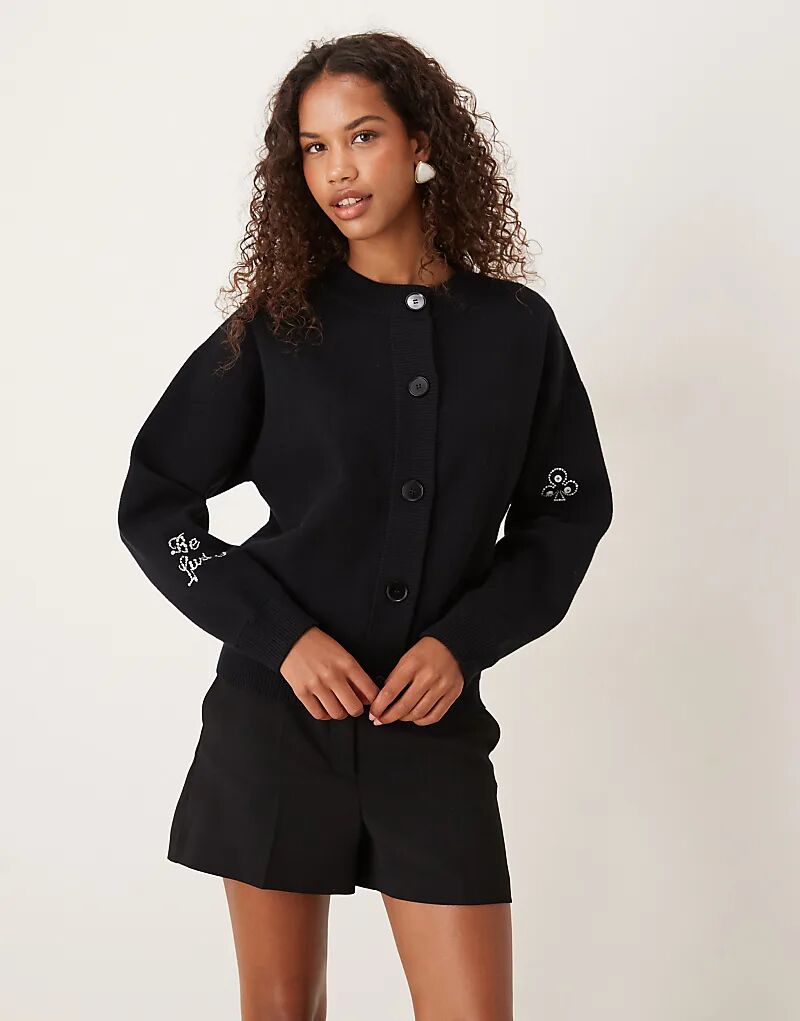 

Кардиган Never Fully Dressed Be Lucky с аппликацией из жемчуга черного цвета