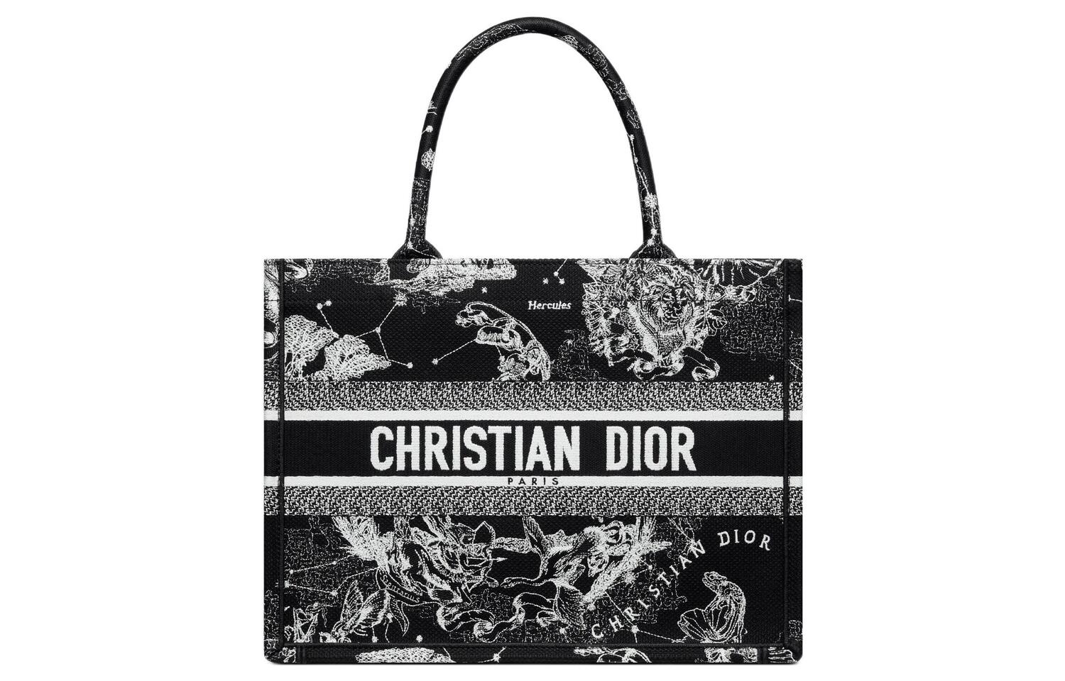 

DIOR Сумка-шоппер с вышивкой, через плечо, ручная кладь, средний размер, женская, black