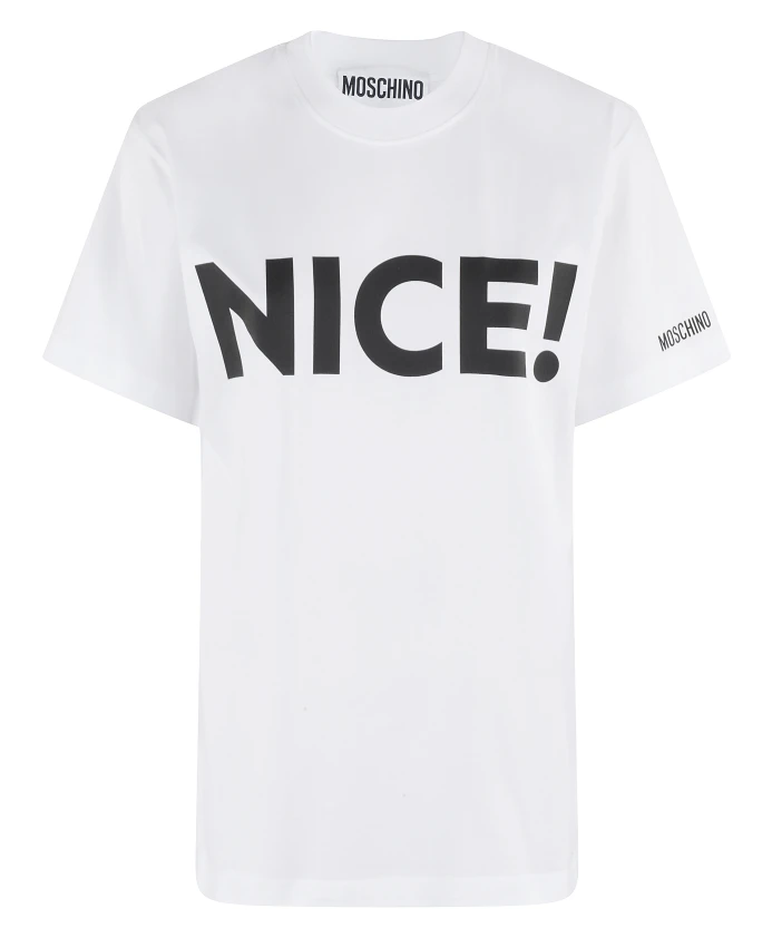 

Белая футболка с ребристым круглым вырезом. Moschino, белый