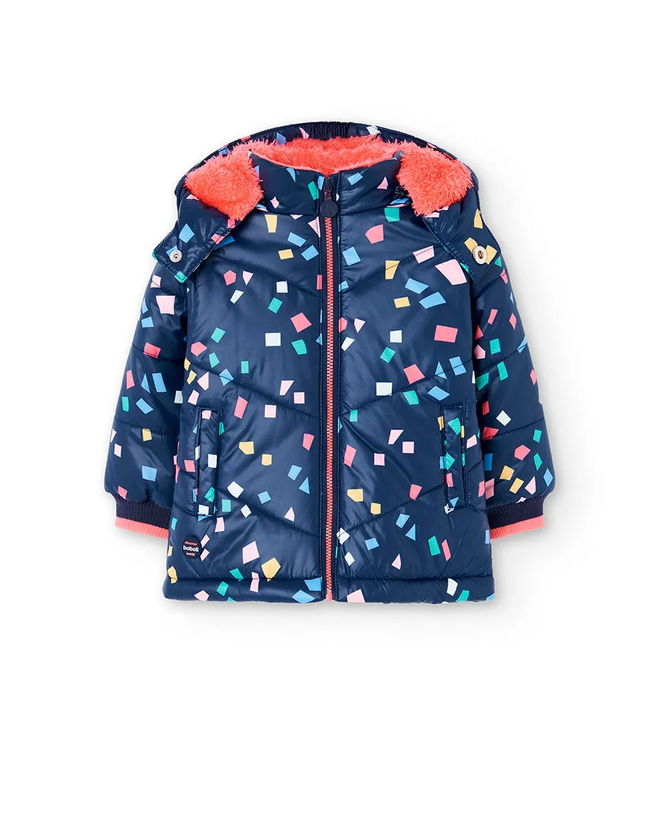 

Длинная детская парка с принтом и капюшоном Boboli, синий