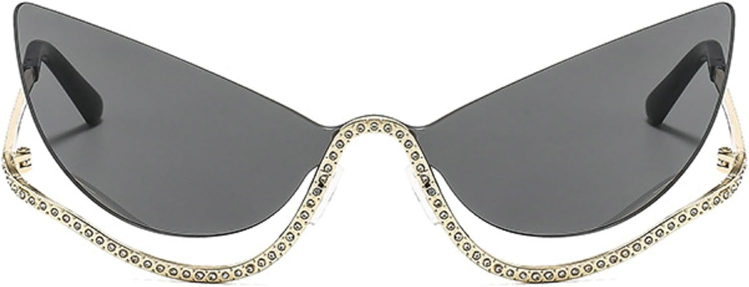 

Ретро-солнцезащитные очки «кошачий глаз» со стразами для женщин, 2025 год, роскошные винтажные металлические безободковые солнцезащитные очки, модные очки для путешествий mincl, Black