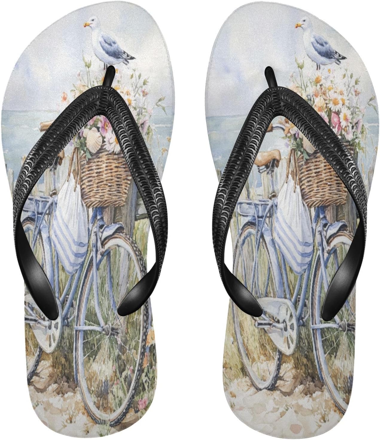 

Велосипед Чайка Цветы Вьетнамки Пляж Душ Вьетнамки Сандалии Резиновые Нескользящие Летние Тапочки Обувь для Ходьбы Мужчины Женщины Sinestour, Bicycle Seagull Flowers