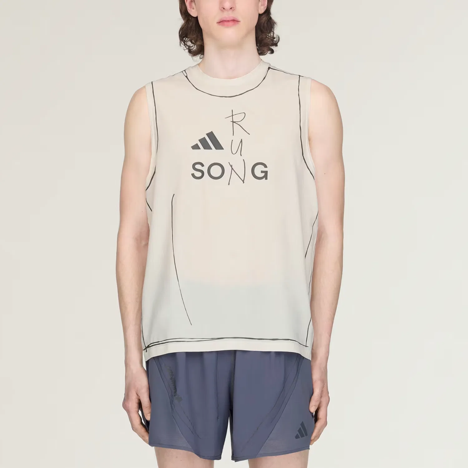 Мужская майка-борцовка SFTM Running Tank Top Adidas, White/Black — фото 4