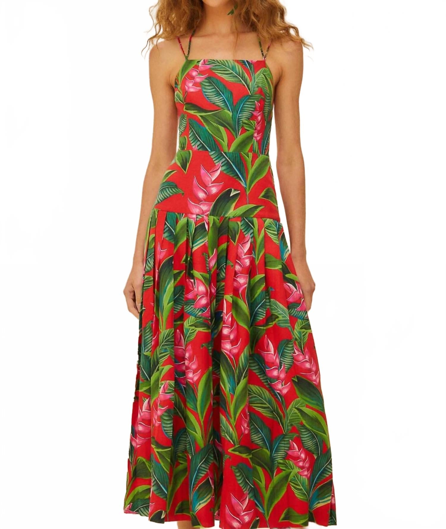 

Ботанический принт красный сад стрейпи макси платье FARM Rio