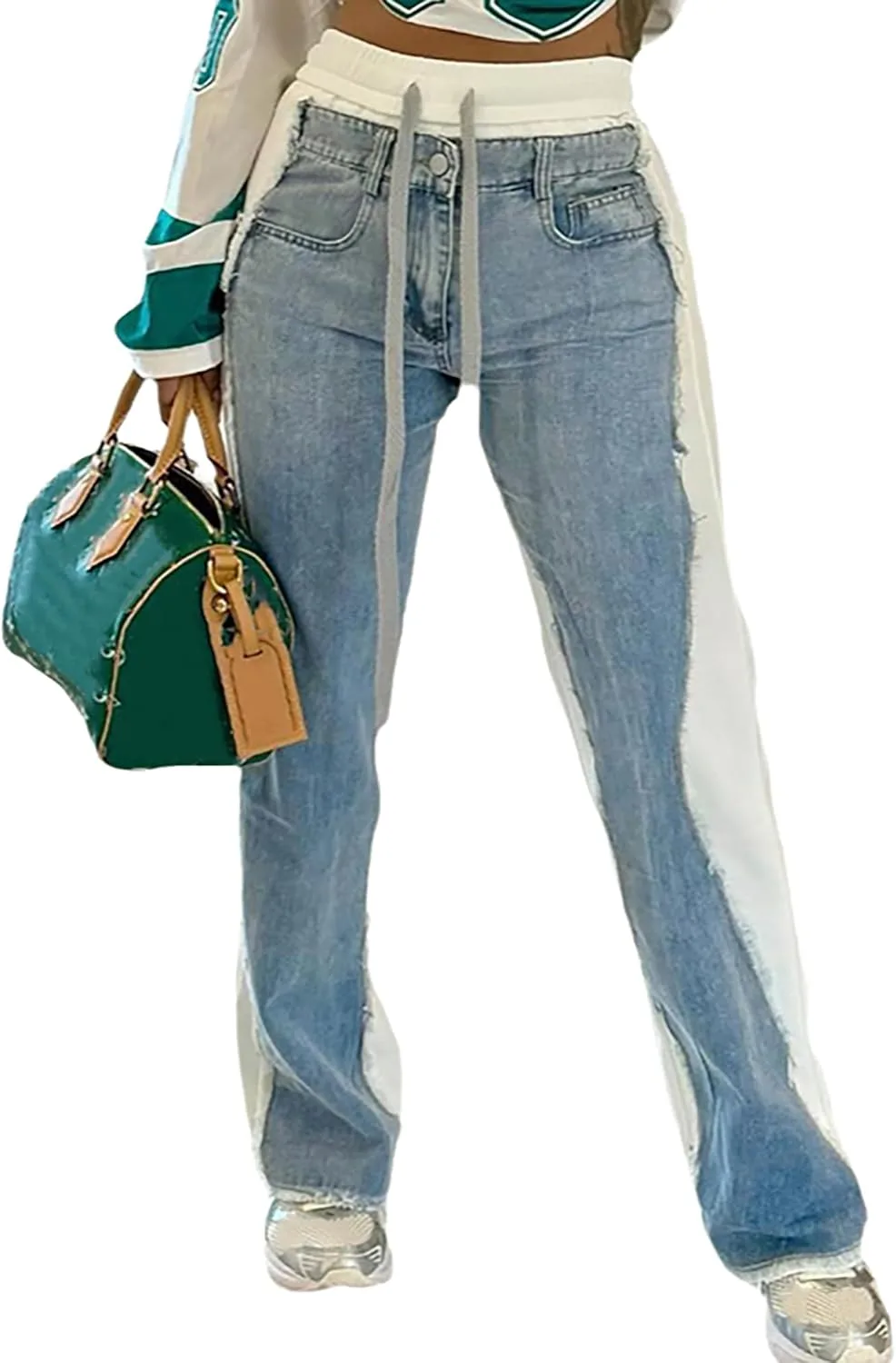 

Женские джинсовые брюки прямого кроя с патчами и высокой талией TACSTRUN