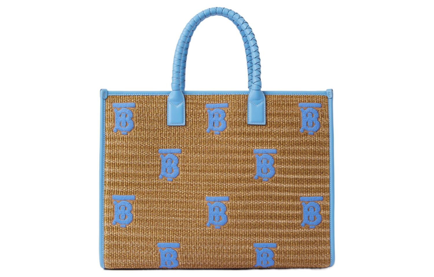 

Сумка Freya из телячьей кожи, шоппер, дамская сумка среднего размера натурального/прохладного василькового синего цвета Burberry