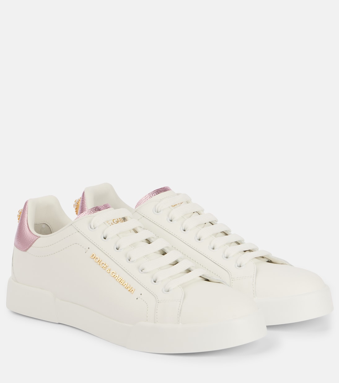 Портофино кожаные кроссовки с декоративными элементами Dolce&Gabbana, Bianco/Rosa