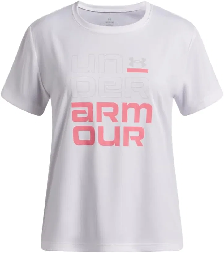 Футболка для девочек Under Armour Tech Split Wordmark Short Sleeve, белый/розовый