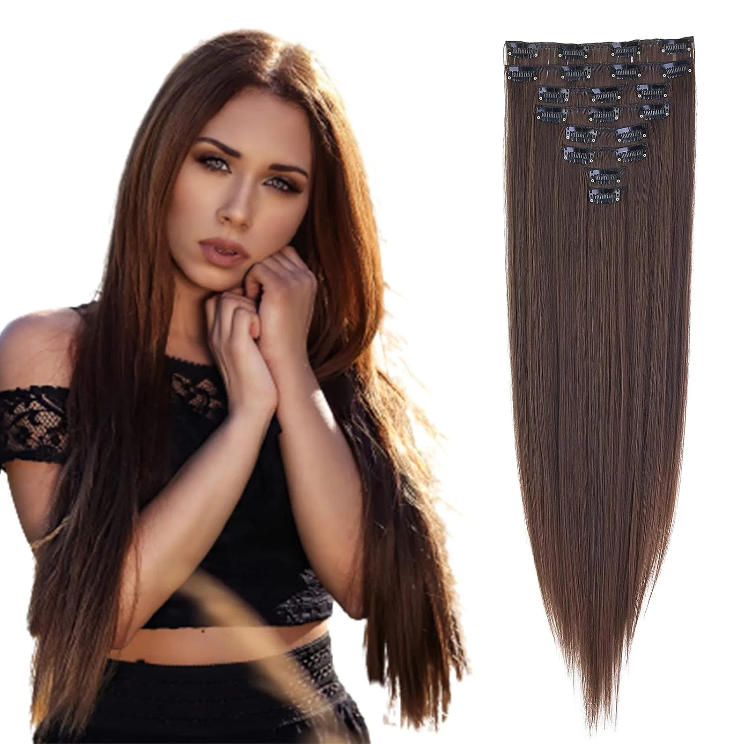 Накладные прямые волосы Cybelleza на заколках, 60 см, 8 шт. Cybelleza