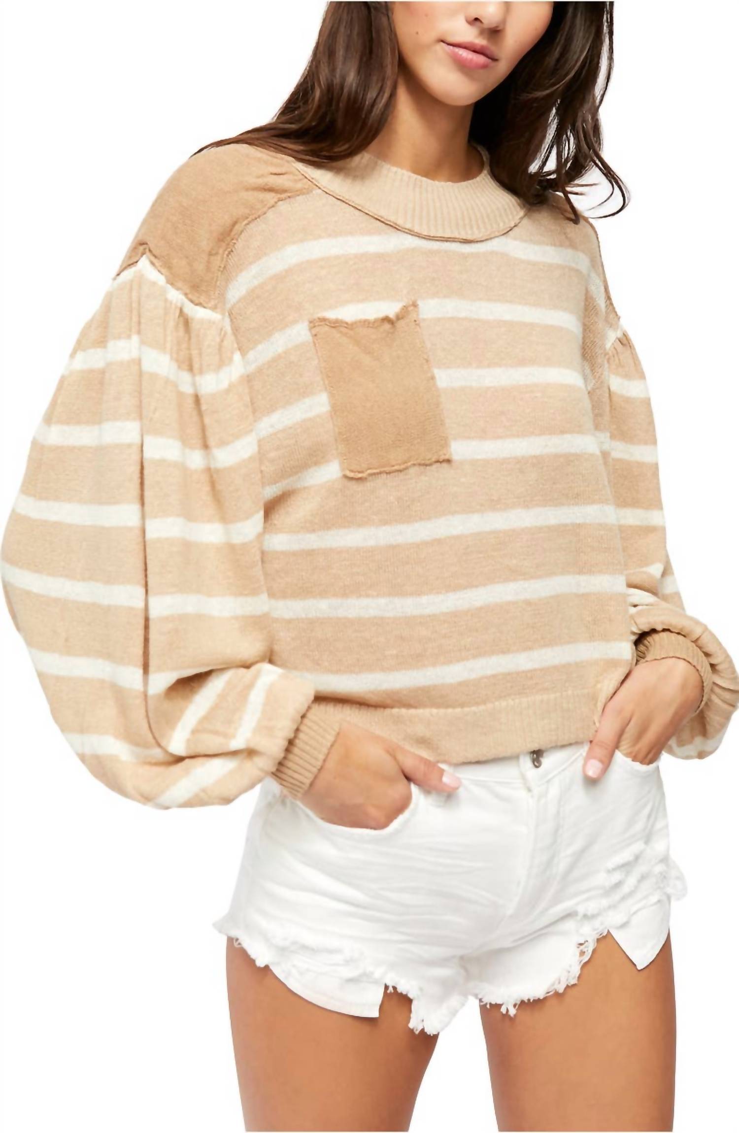 

Свитер в полоску Between The Lines из бересты Free People, цвет birch bark combo