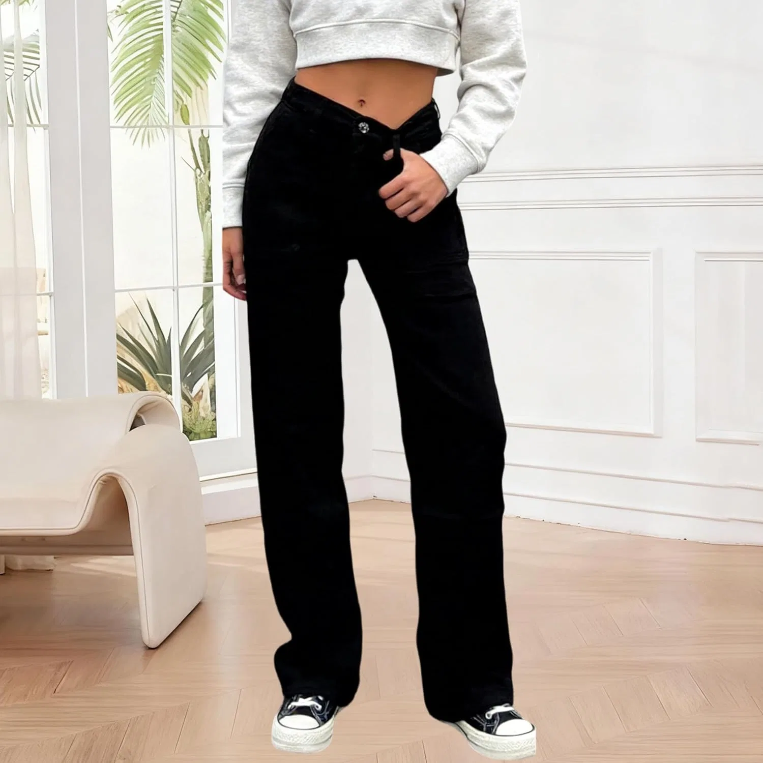 Джинсы свободные Baggy Wide Leg, Черный — фото 2