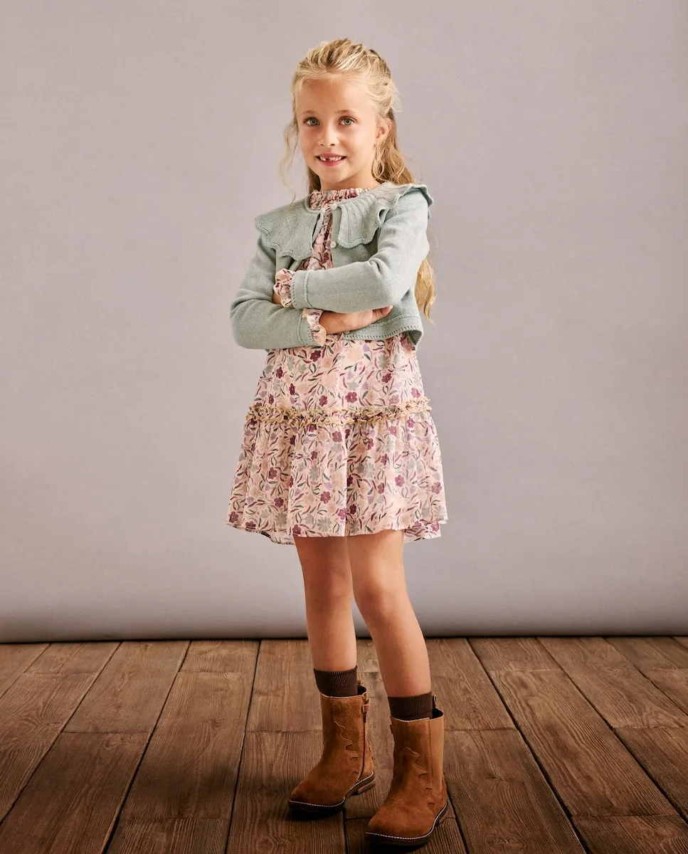 

Трикотажная кофта для девочки тонкой вязки с люрексовым воротником и бантом Coconut El Corte Inglés, светло-зеленый