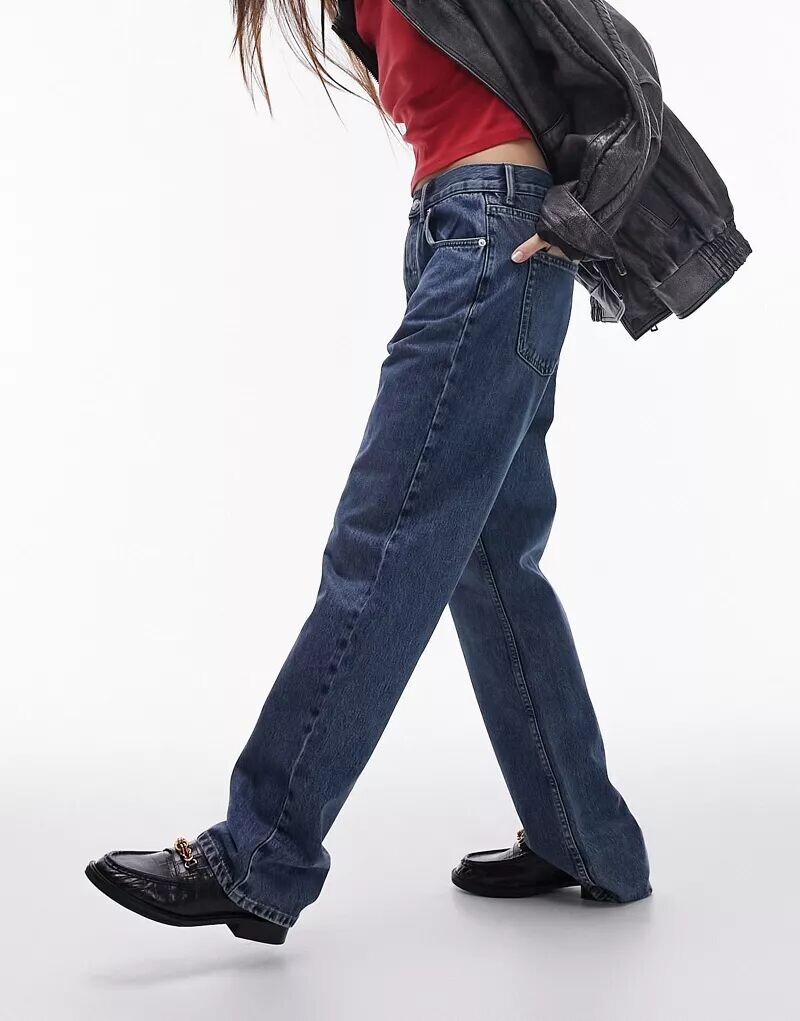 

Синие джинсы средней посадки Topshop Kort