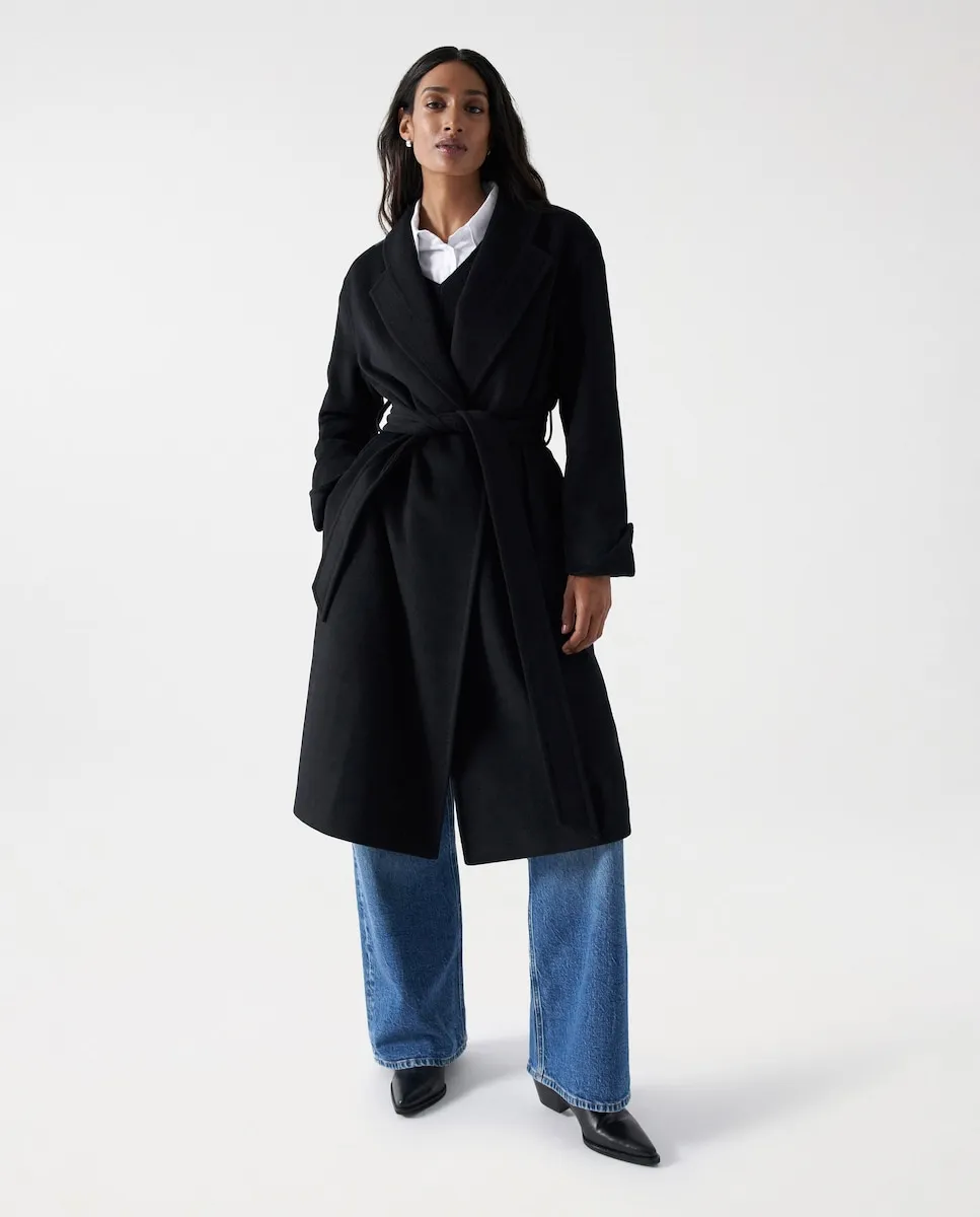 

Женское длинное пальто из сукна с поясом Salsa Jeans, черный