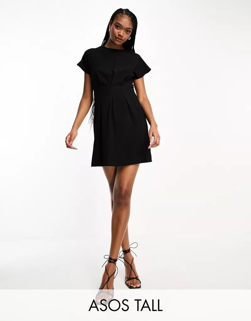 

Черное платье мини со сборками на талии ASOS DESIGN Tall