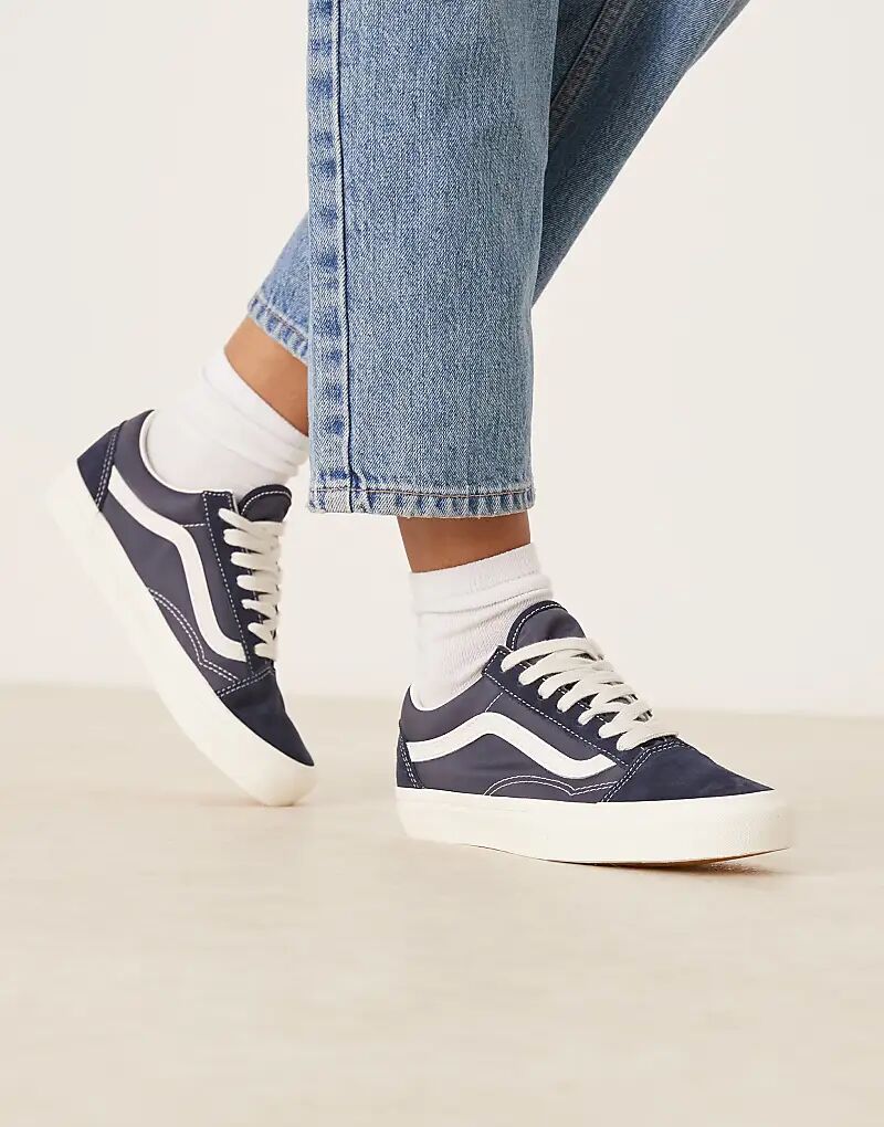 Кроссовки Vans Old Skool темно-синего цвета с бежевыми деталями