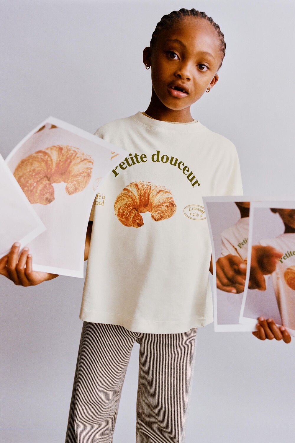 

Футболка с круассаном ZARA, бежевый