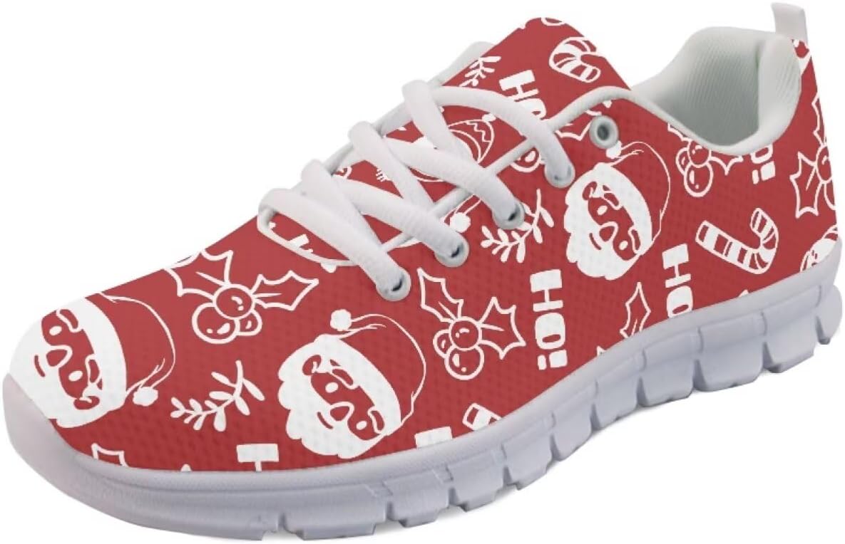 

Кроссовки Forchrinse для женщин и мужчин, с шнуровкой, для бега, дышащие, с сеткой, на шнуровке, для прогулок и тенниса, Santa Claus