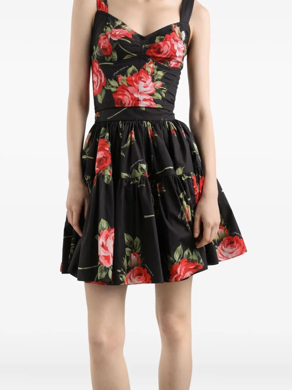 Ярусная мини-юбка с цветочным принтом Dolce & Gabbana, черный — фото 4