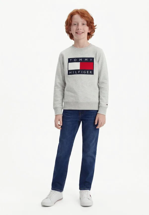 Толстовка с круглым вырезом и аппликацией в виде флага наследия. Tommy Hilfiger, Light Grey Heather