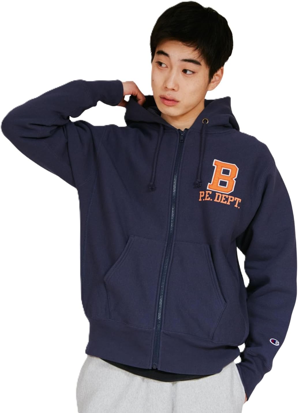 

Мужская толстовка Champion C3-C113 с длинным рукавом, плотность ткани 11,5 унций, флисовая подкладка, графический принт, обратная текстура ткани, темно-синий