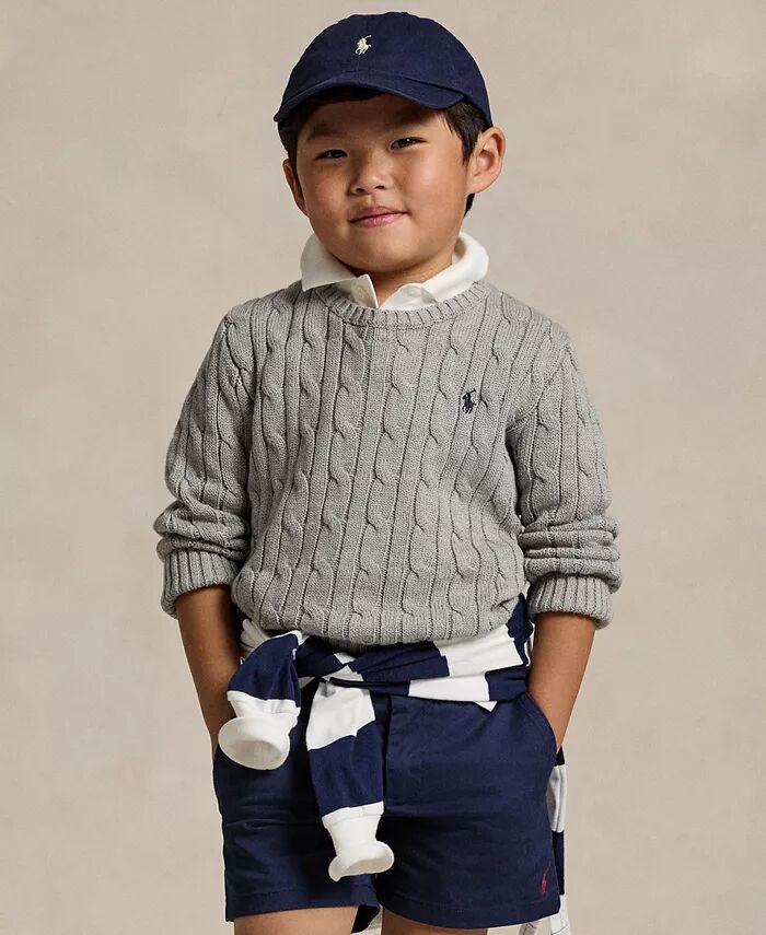 Хлопковый свитер косой вязки для малышей и маленьких мальчиков Polo Ralph Lauren, серый