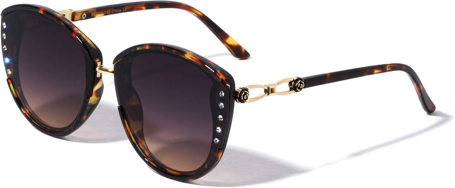 

Солнцезащитные очки VWE овальной формы большого размера для женщин, с металлическими дужками и стразами - защита от УФ-излучения UV400 V.W.E., Tortoise With Gradient Lens