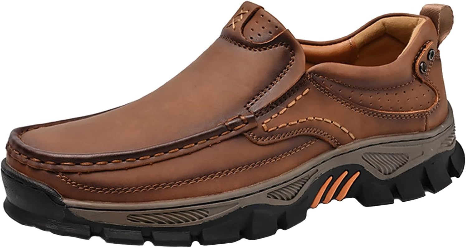 

Мужские кожаные лоферы без шнурков с противоскользящей подошвой, легкие и удобные, для бизнеса и повседневной носки, удобные, широкой посадки, рабочая обувь для активного отдыха и походов на улице Generic, светло-коричневый