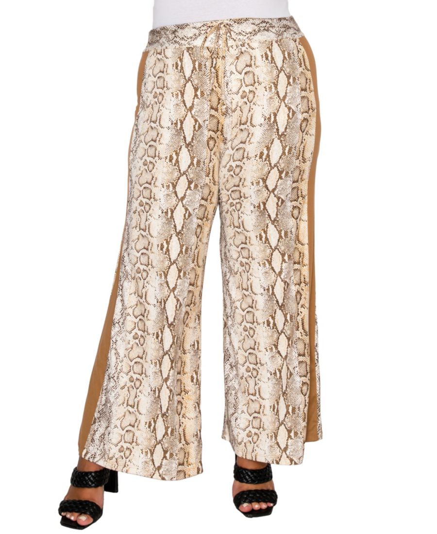 

Брюки большого размера из питона с контрастной боковой отделкой COIN 1804, Off White/Camel