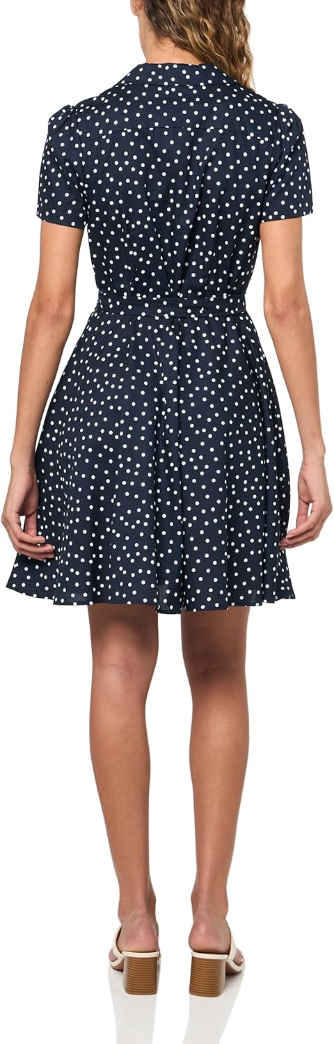 Женское платье-рубашка Tommy Hilfiger Fit and Flare с короткими рукавами, Sky Captain/Bright White — фото 2