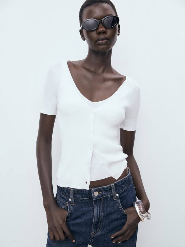 

Кардиган с V-образным вырезом Orquidea с короткими рукавами Mango, White