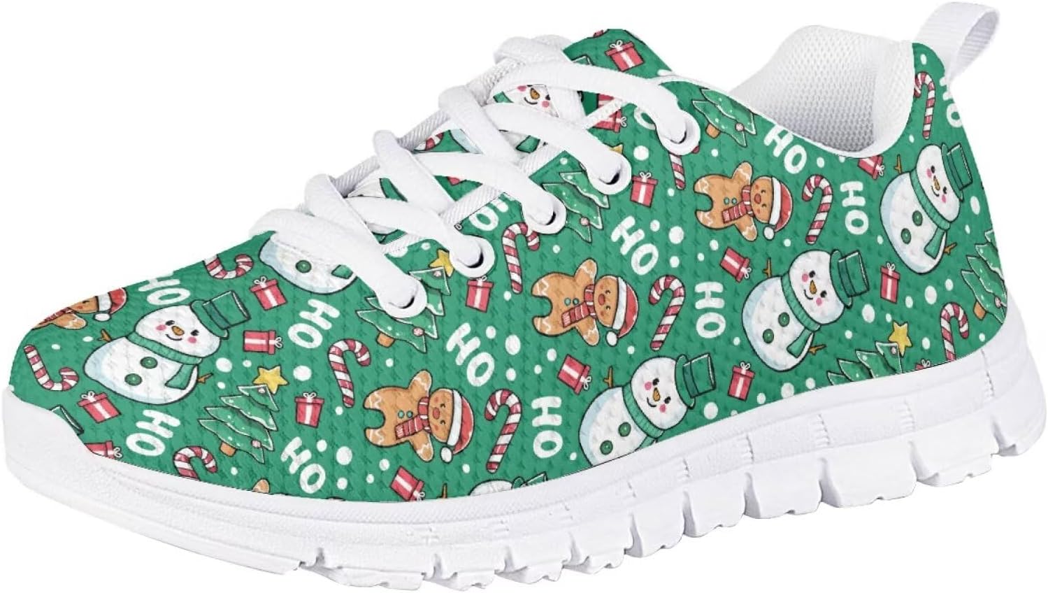 

Кроссовки Forchrinse для мальчиков и девочек, с шнуровкой, для бега и ходьбы, повседневные, с плоской подошвой и противоскользящей подошвой, Christmas Snowman Printed