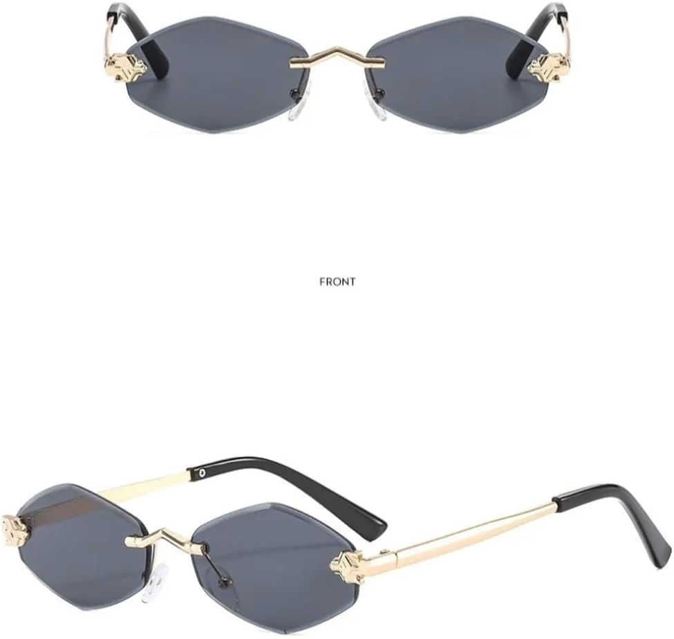 

Модные маленькие многоугольные солнцезащитные очки для женщин, роскошные коричневые ромбовидные солнцезащитные очки в винтажном металлическом стиле GHVWYX, Gold Black