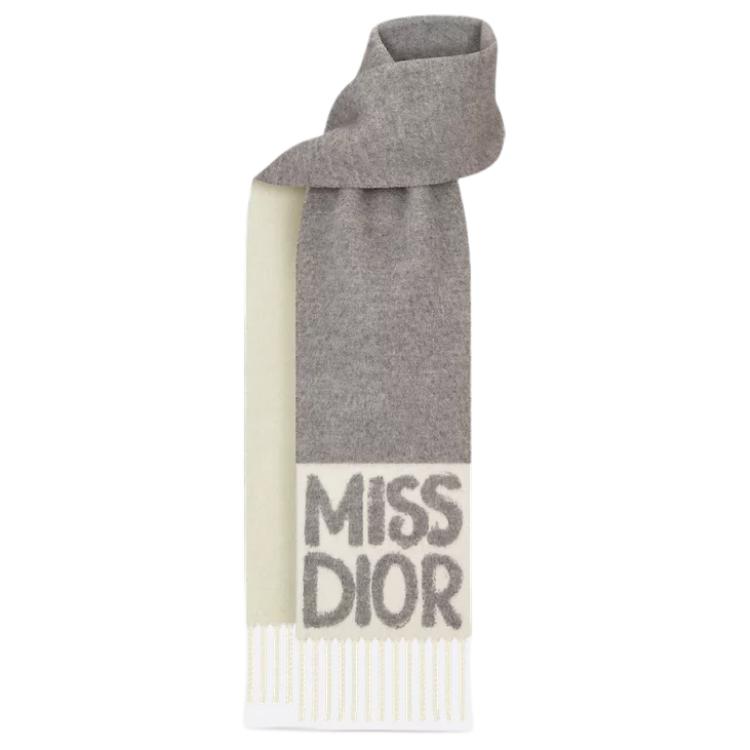 

Кашемировый вязаный шарф женский серый DIOR