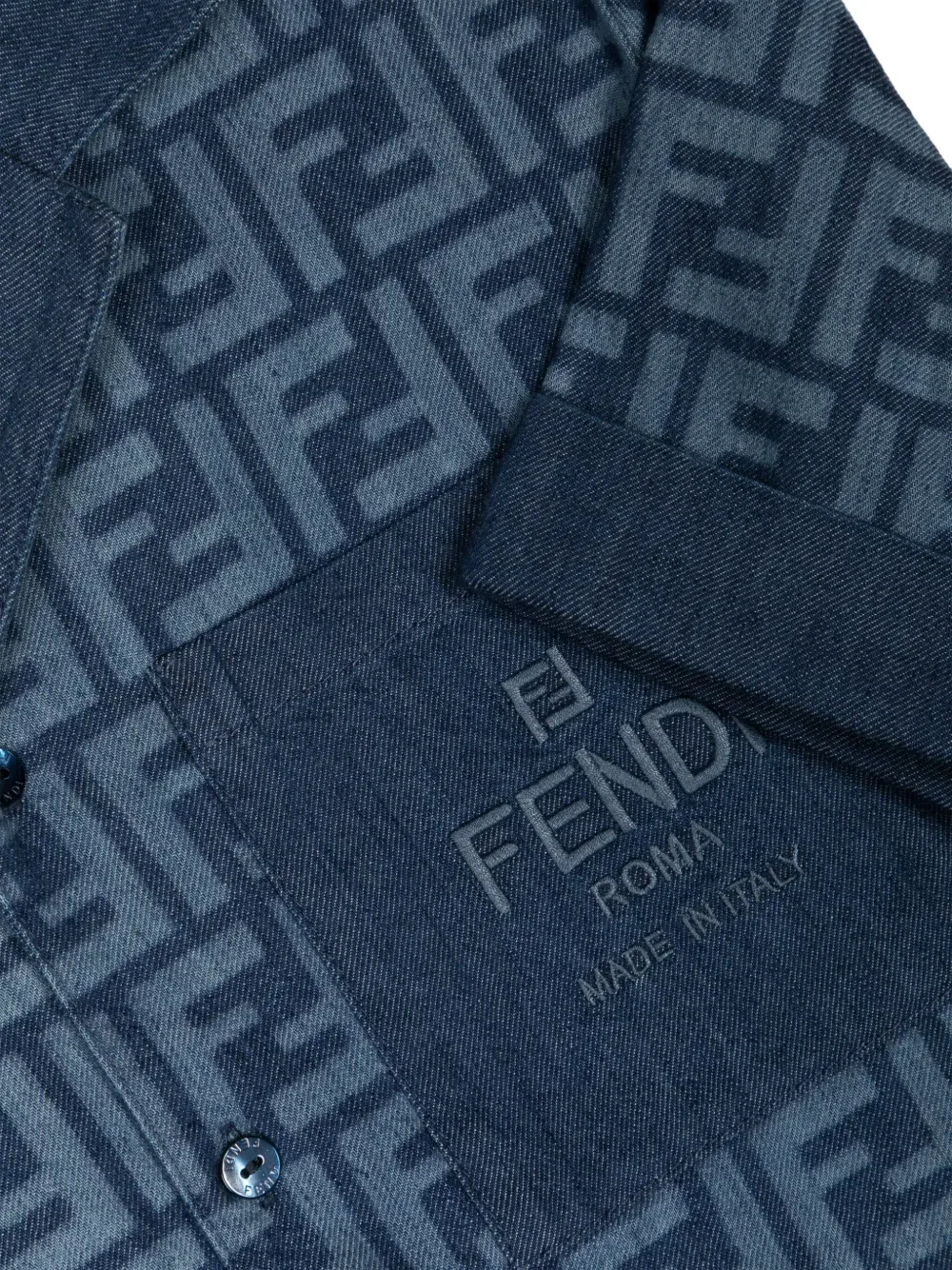 Рубашка из шамбре с принтом Ff Fendi Kids, синий — фото 3
