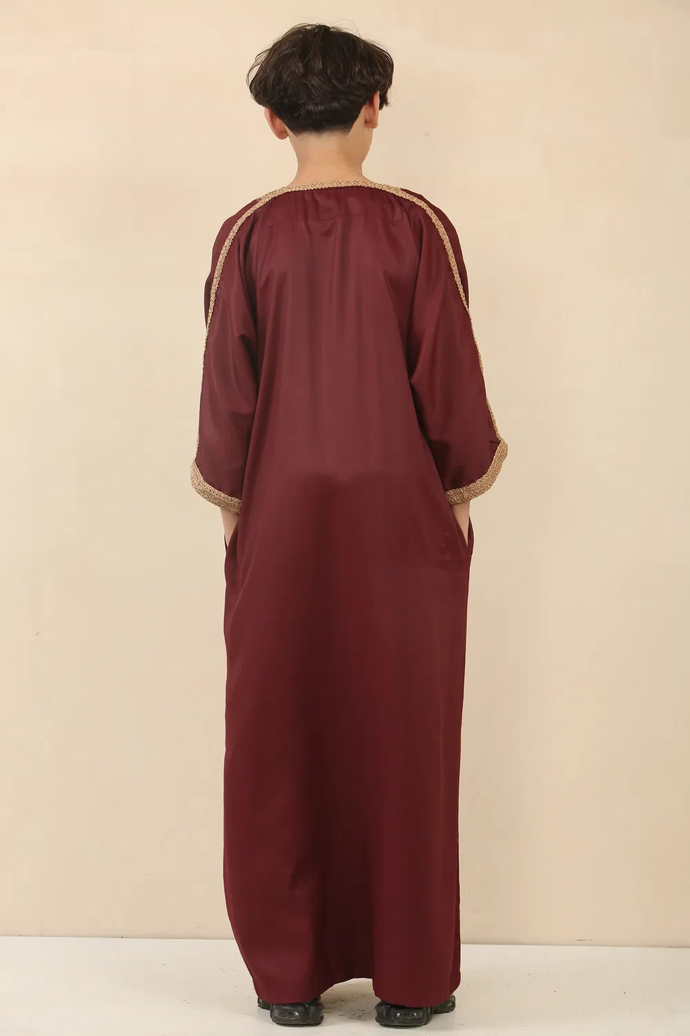 Arabic Thobes Детский халат для мальчиков бордового марокканского цвета Thobe Jubba Eid Djellaba Gandoura — фото 3
