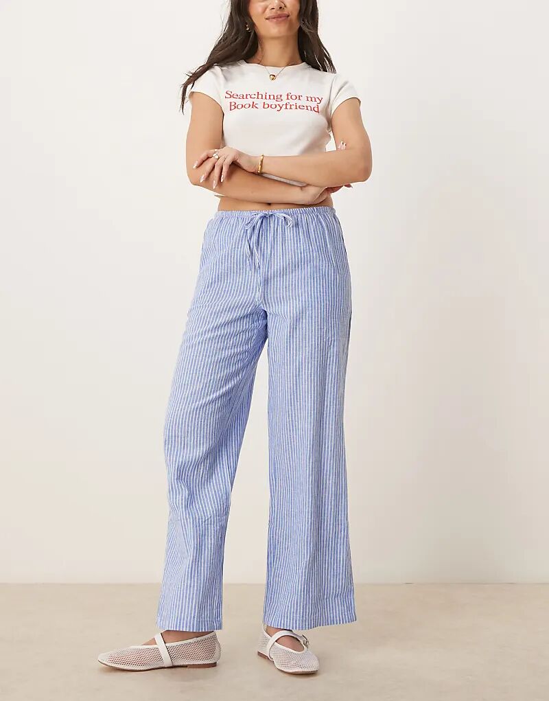 

Широкие брюки Gina Tricot из льняной смеси с кулиской на талии в сине-белую полоску