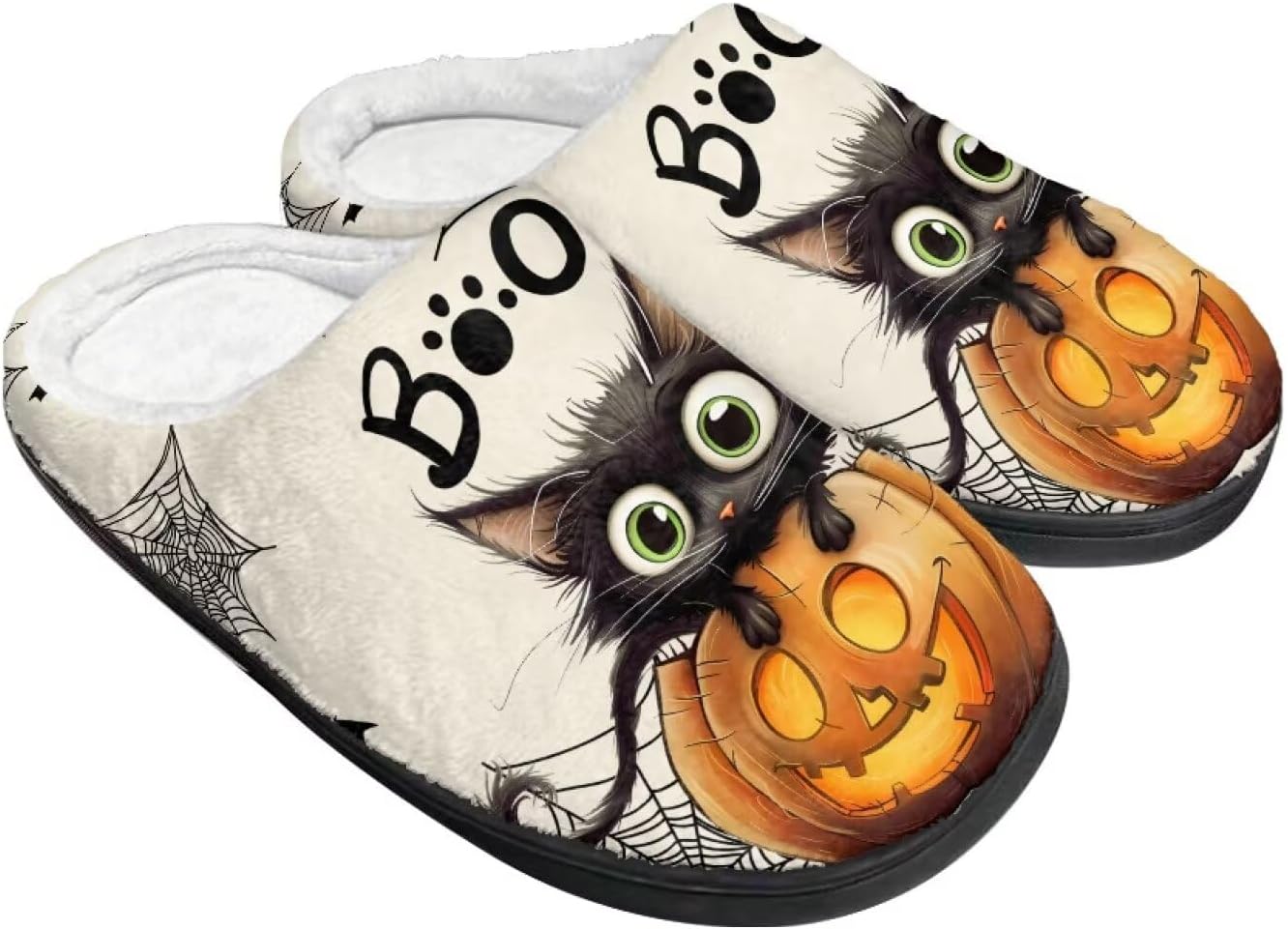 

Тапочки COEQINE для спальни, женские и мужские, мягкие и теплые для дома на зиму, легкие домашние обувь, размер США 4-12, Hallo Ween Cat Pumpkin