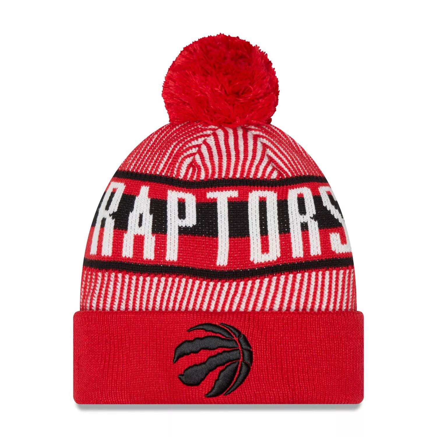 

Мужская красная вязаная шапка New Era Toronto Raptors с манжетами и помпоном