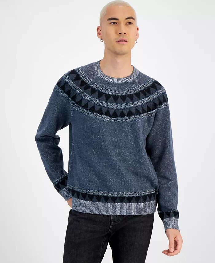 

Мужской свитер Alec Fair Isle с круглым вырезом Sun + Stone, синий