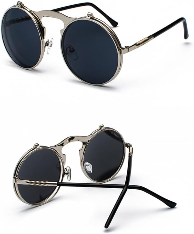 

Винтажные солнцезащитные очки в стиле стимпанк для мужчин и женщин, ретро, ​​круглая металлическая оправа, изогнутые дужки, защита от УФ-излучения UV400 MTZJH, 07 Silver-gray