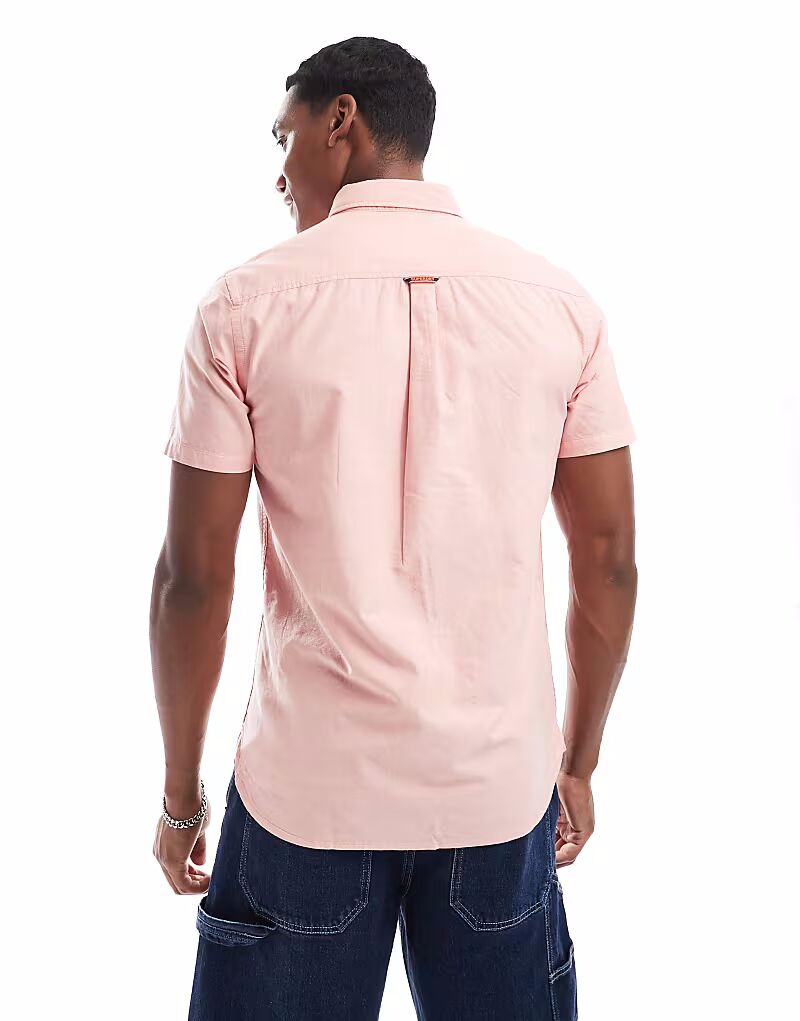 Рубашка с коротким рукавом Superdry Oxford из шамбре розового цвета — фото 4