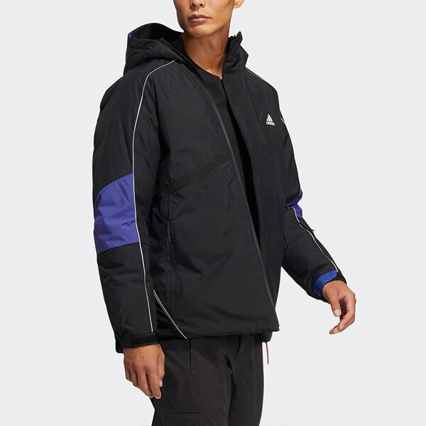 Пуховик Adidas Outdoor Sports Hooded Down Jacket 'Royal Blue', черный — фото 4