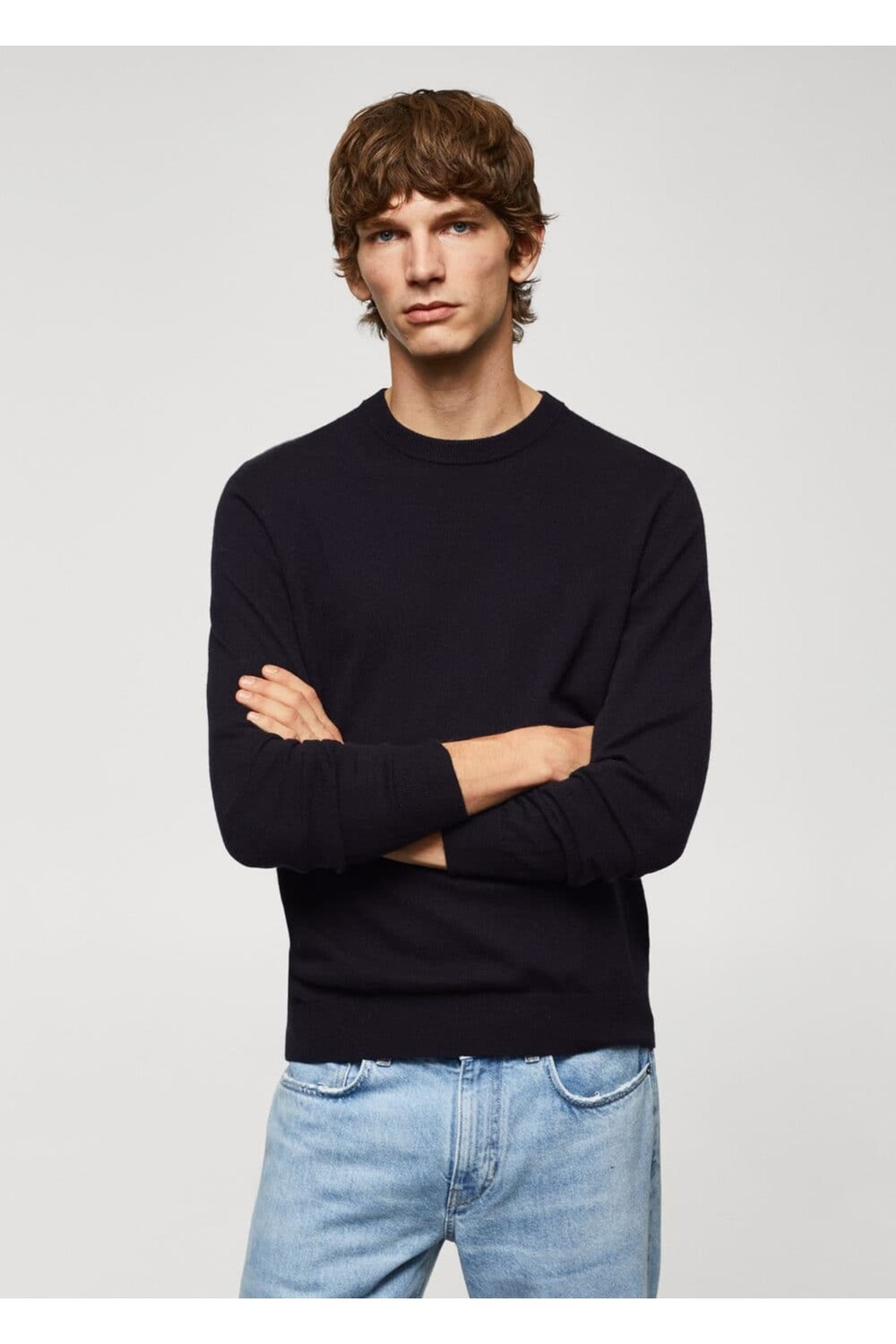 

Свитер Fine Knitwear из смесовой шерсти Mango, темно-синий