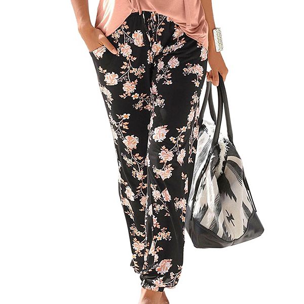 

Женские брюки с присборенным эластичным низом Lascana, Black Printed