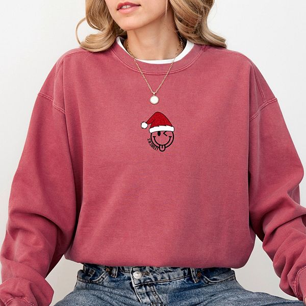 

SWSmiley santa hat glitter свитшот с принтом, окрашенный в стиле garment dyed Simply Sage Market, Crimson