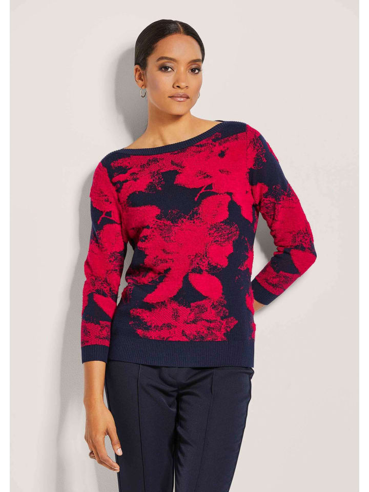 

MADELEINE Вязаный свитер с вырезом-лодочкой темно-синего/рубиново-красного цвета