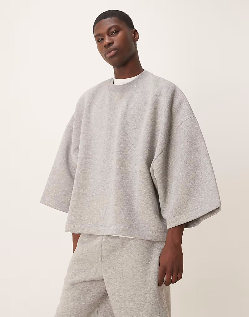 

Свитшот ASOS DESIGN extreme oversize с короткими рукавами серого меланжевого цвета